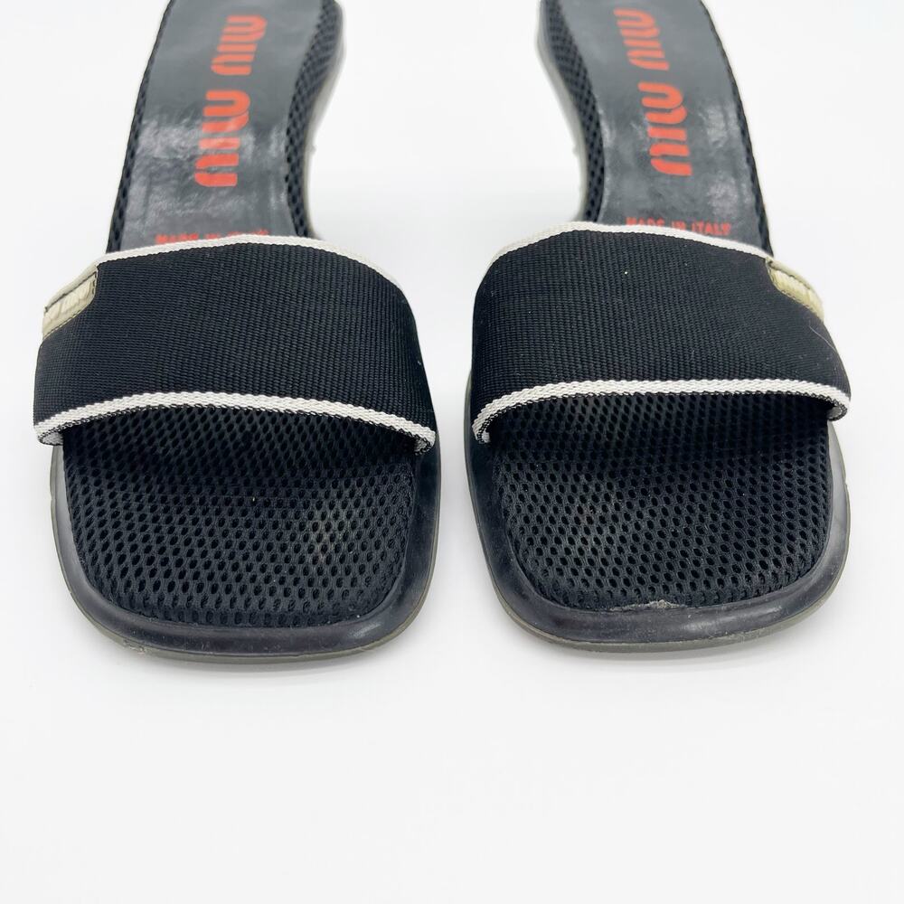 Miu Miu 90s y2k Black Mesh Logo Bubble Sole Kitten Heel Mules Slides IT 36.5 - Picture 7 of 12